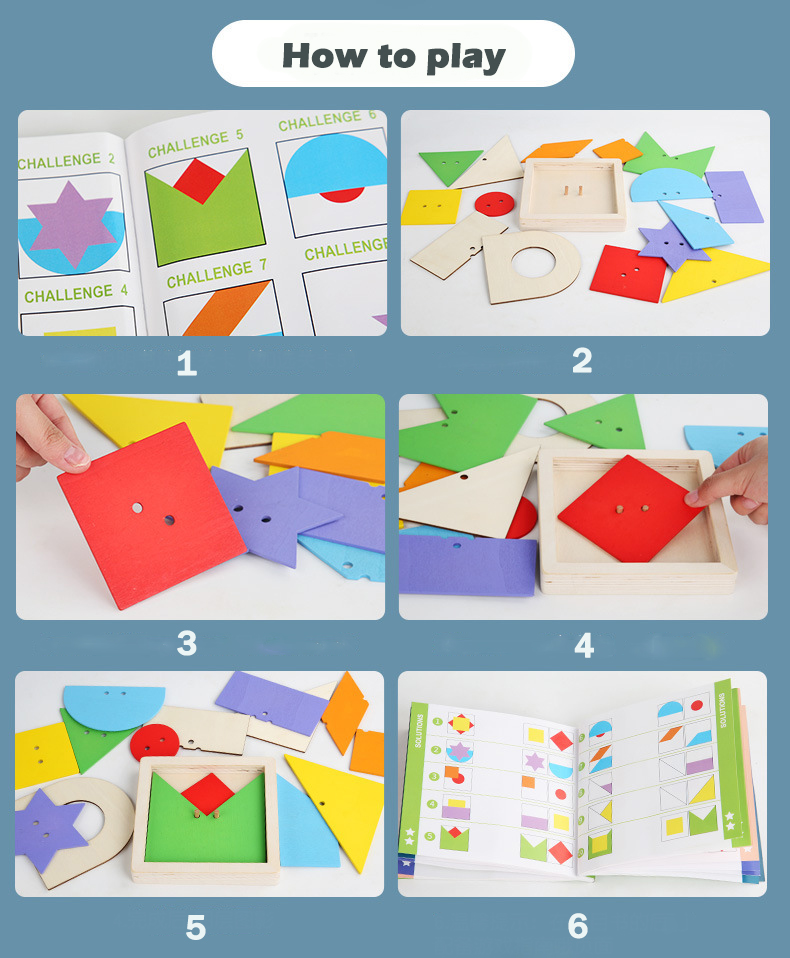Wooden Color Shape Matching Toys Puzzle Building Blocks Montessori ...