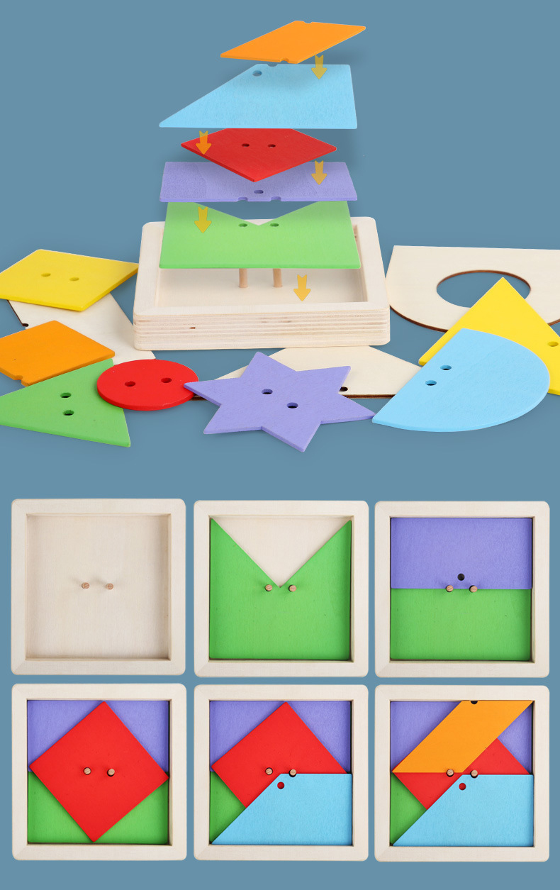 Wooden Color Shape Matching Toys Puzzle Building Blocks Montessori ...