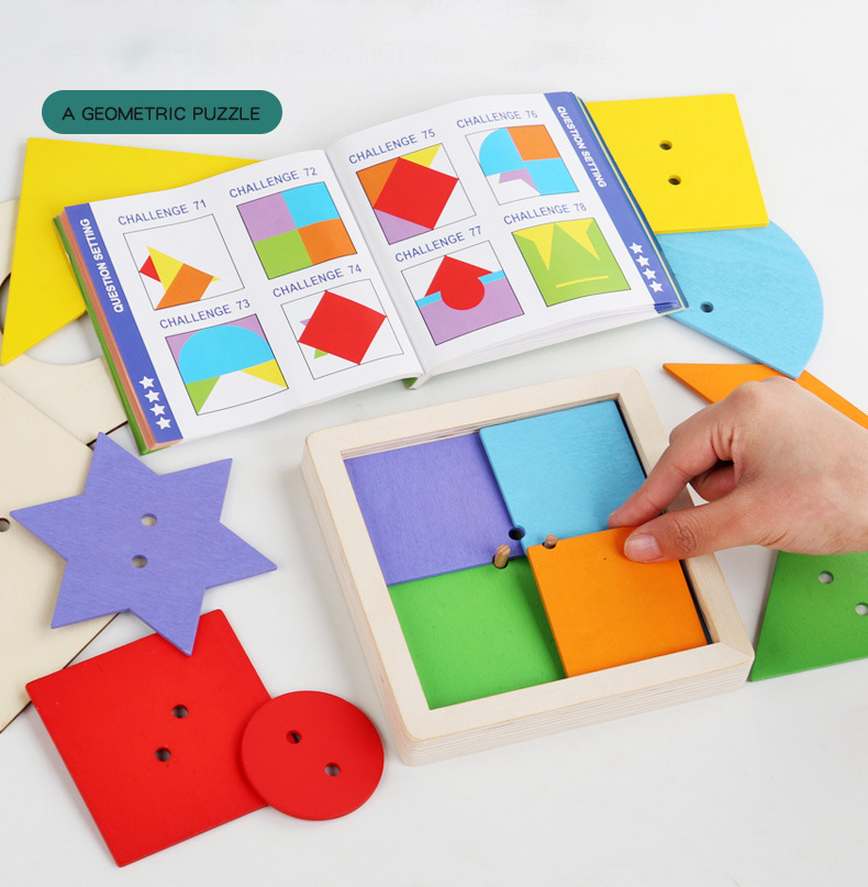 Wooden Color Shape Matching Toys Puzzle Building Blocks Montessori ...