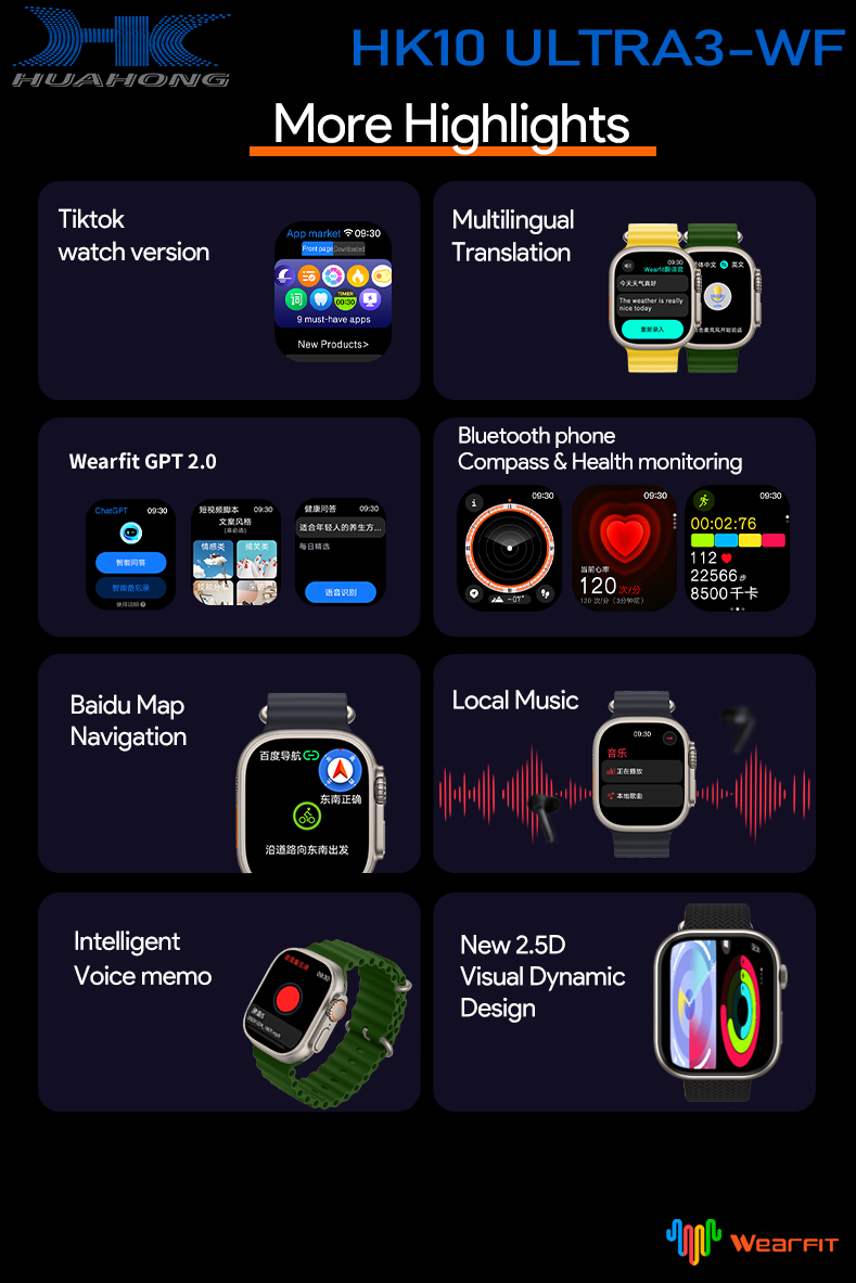 HK10 Ultra 3-WF AMOLED Smart Watch Men WiFi Bluetooth Call ChatGPT ...