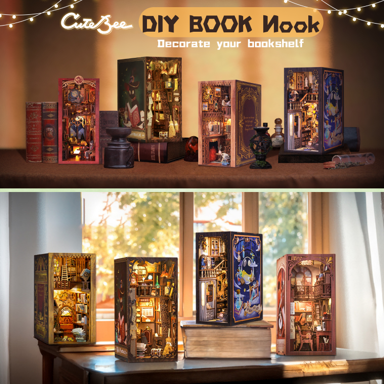 CUTEBEE DIY Book Nook Kit, DIY Dollhouse Booknook Bookshelf Insert ...