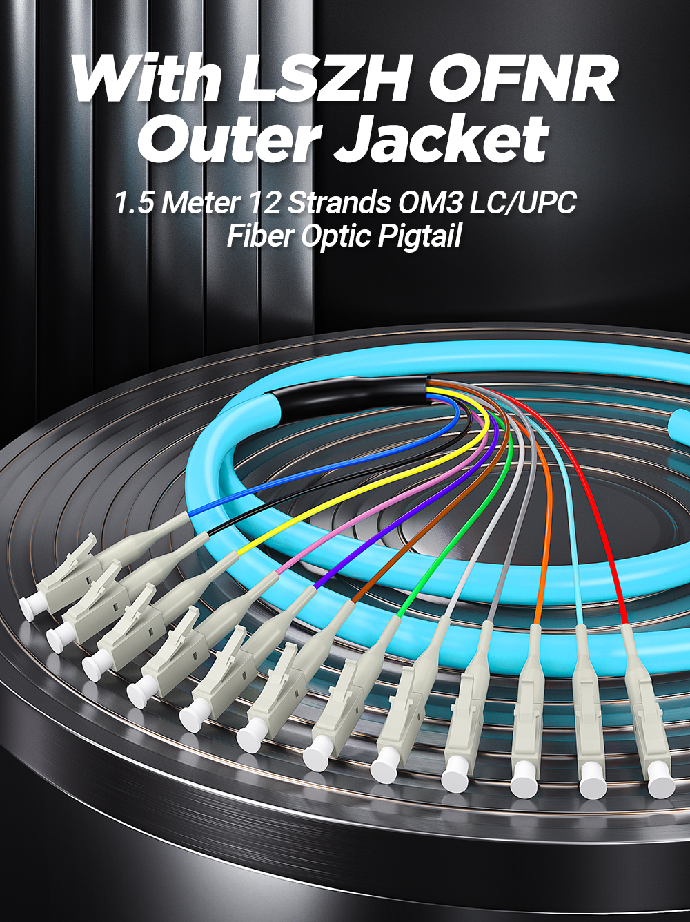 AMPCOM Professional Grade LC UPC 12 Fibers OM3 Multimode Bunch 0.9mm ...