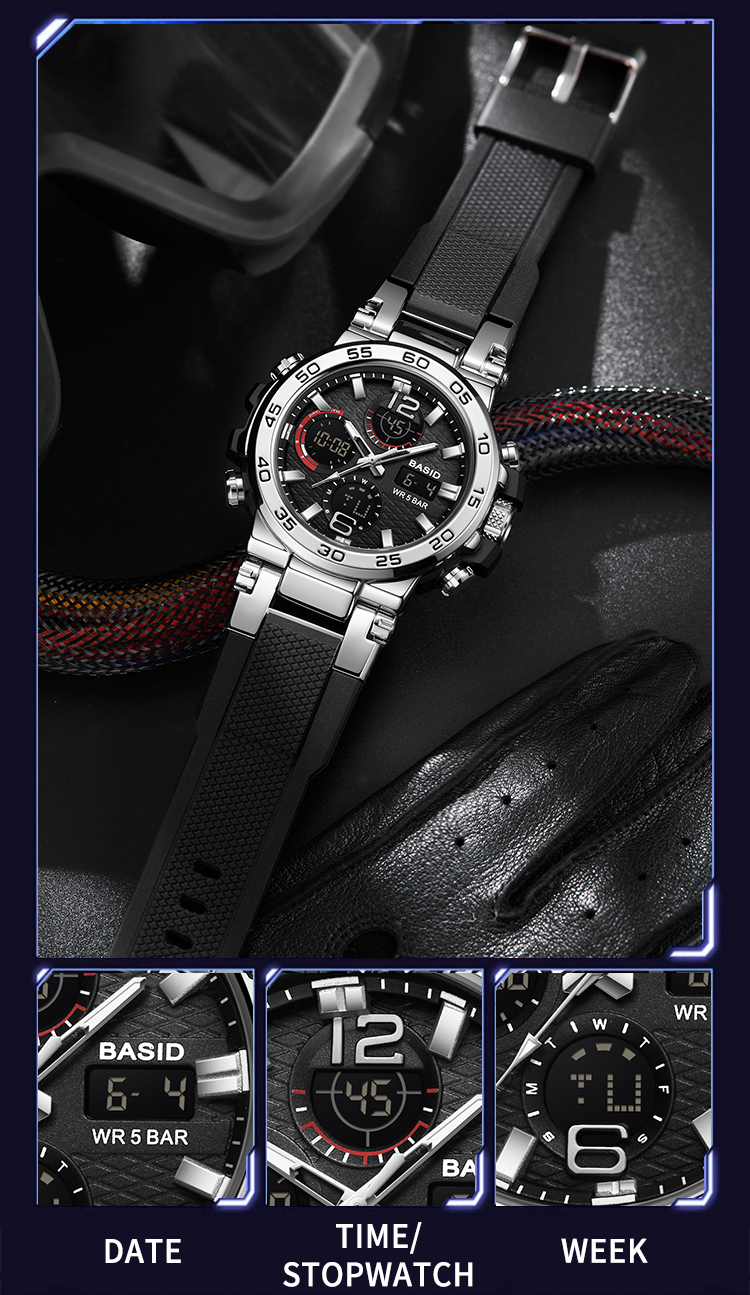 BASID Dual Display Waterproof LED Multifunction Men Watch 2405 | Shopee ...