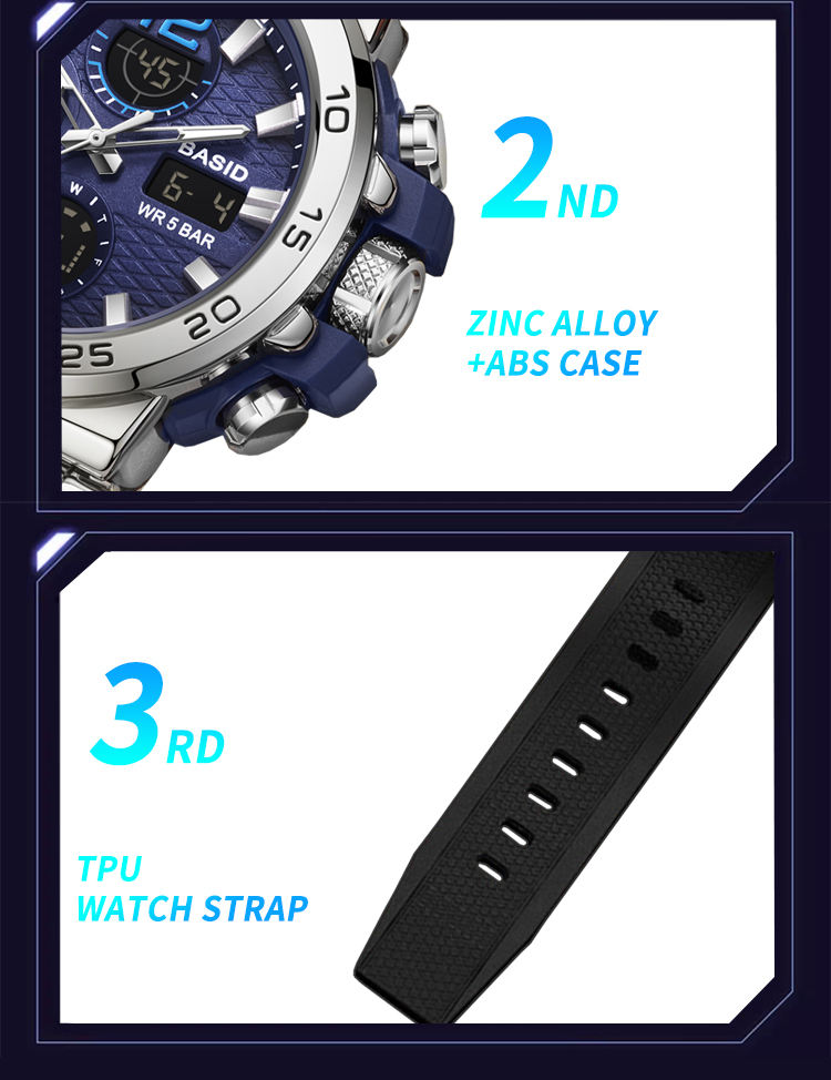 BASID Dual Display Waterproof LED Multifunction Men Watch 2405 | Shopee ...