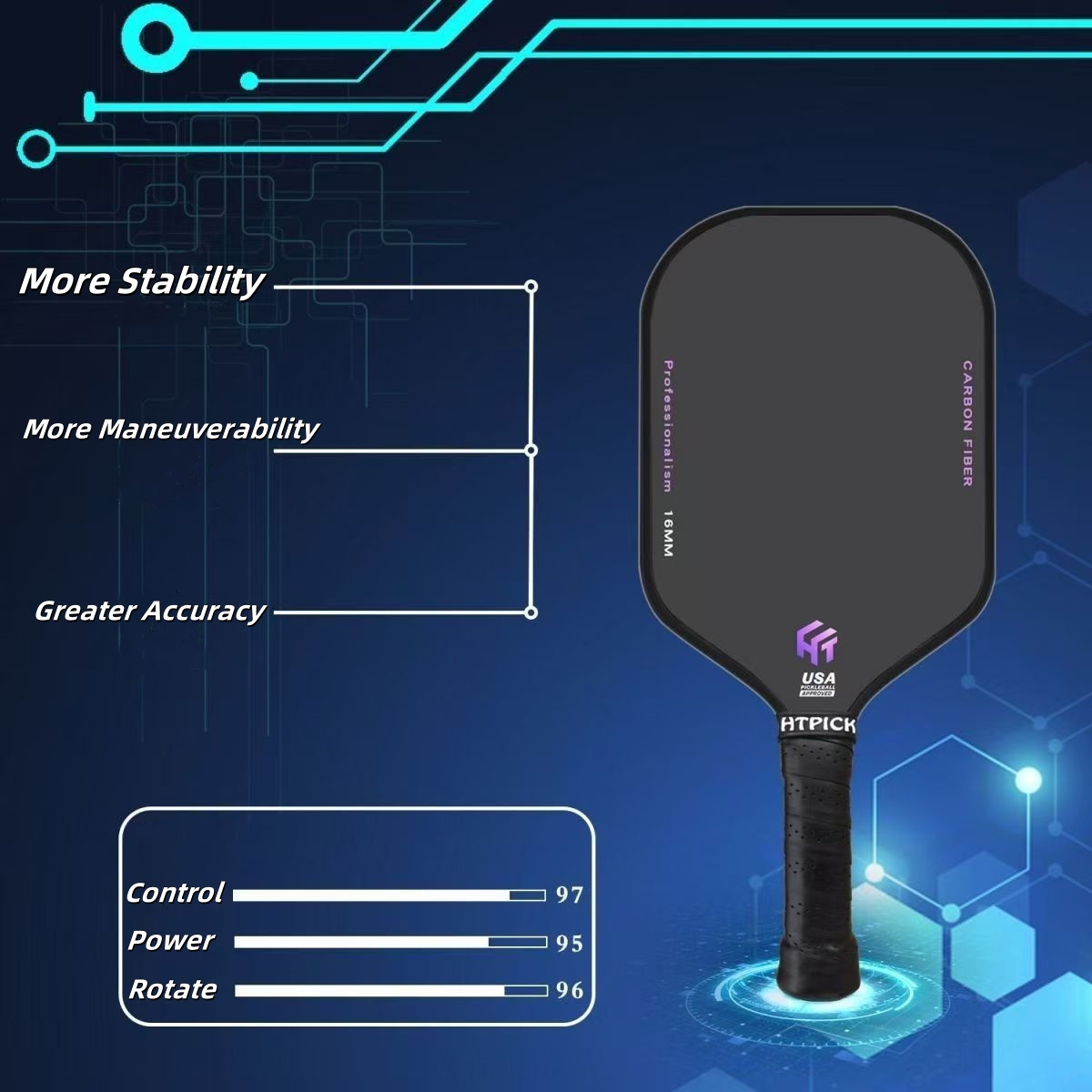 Pickleball Paddle Carbon Fiber , USAPA Approved Pickleball Thermoformed ...