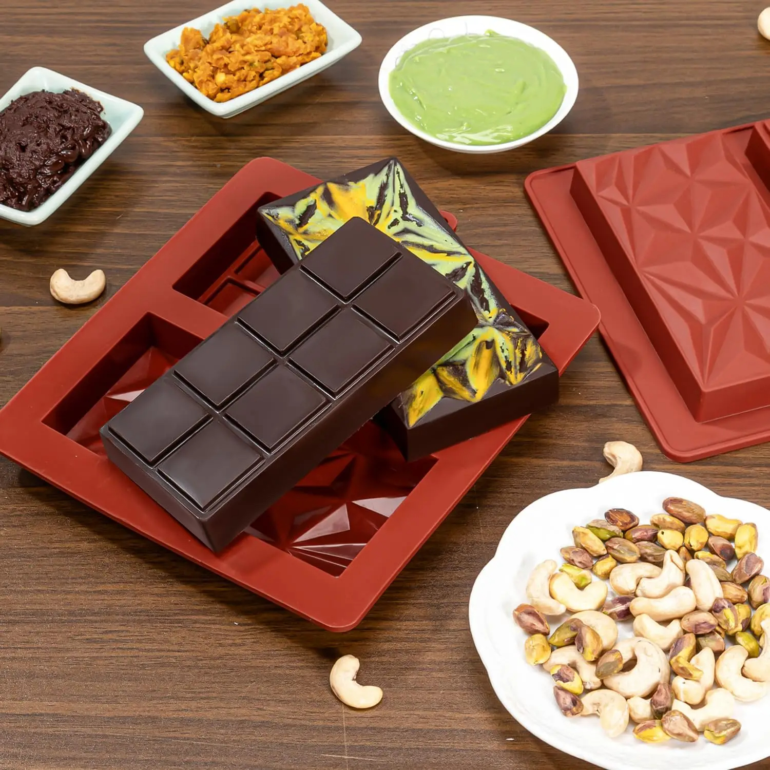 (Local Shipment) 2pcs Silicone Chocolate Bar Molds Thicken Free Easy