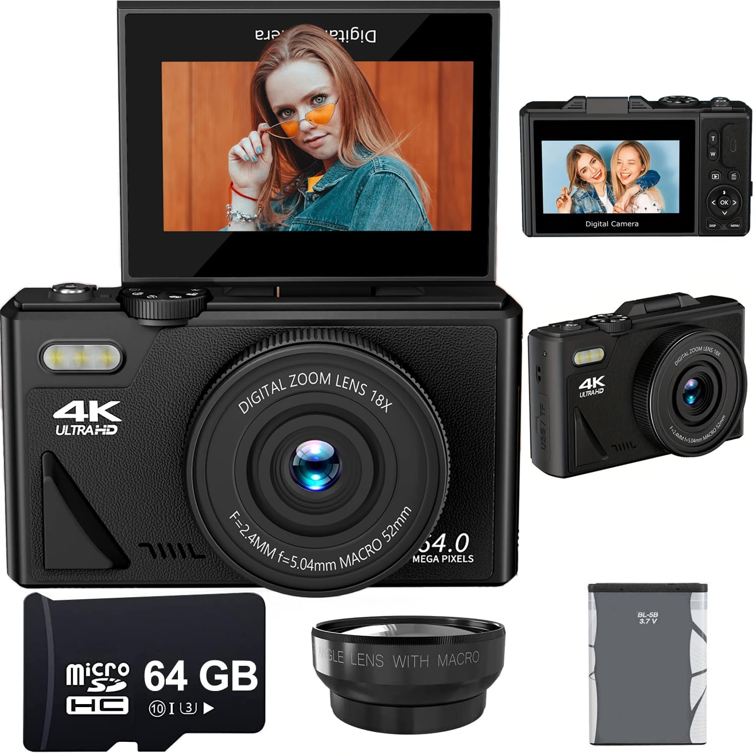 100% Original 64GB 18X 75MP Digital Camera 4K Vlogging With selfie ...