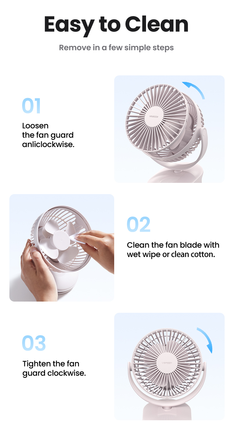 UGREEN Small Electric Fan Mini Clip-on clip Portable USB Pluggable ...