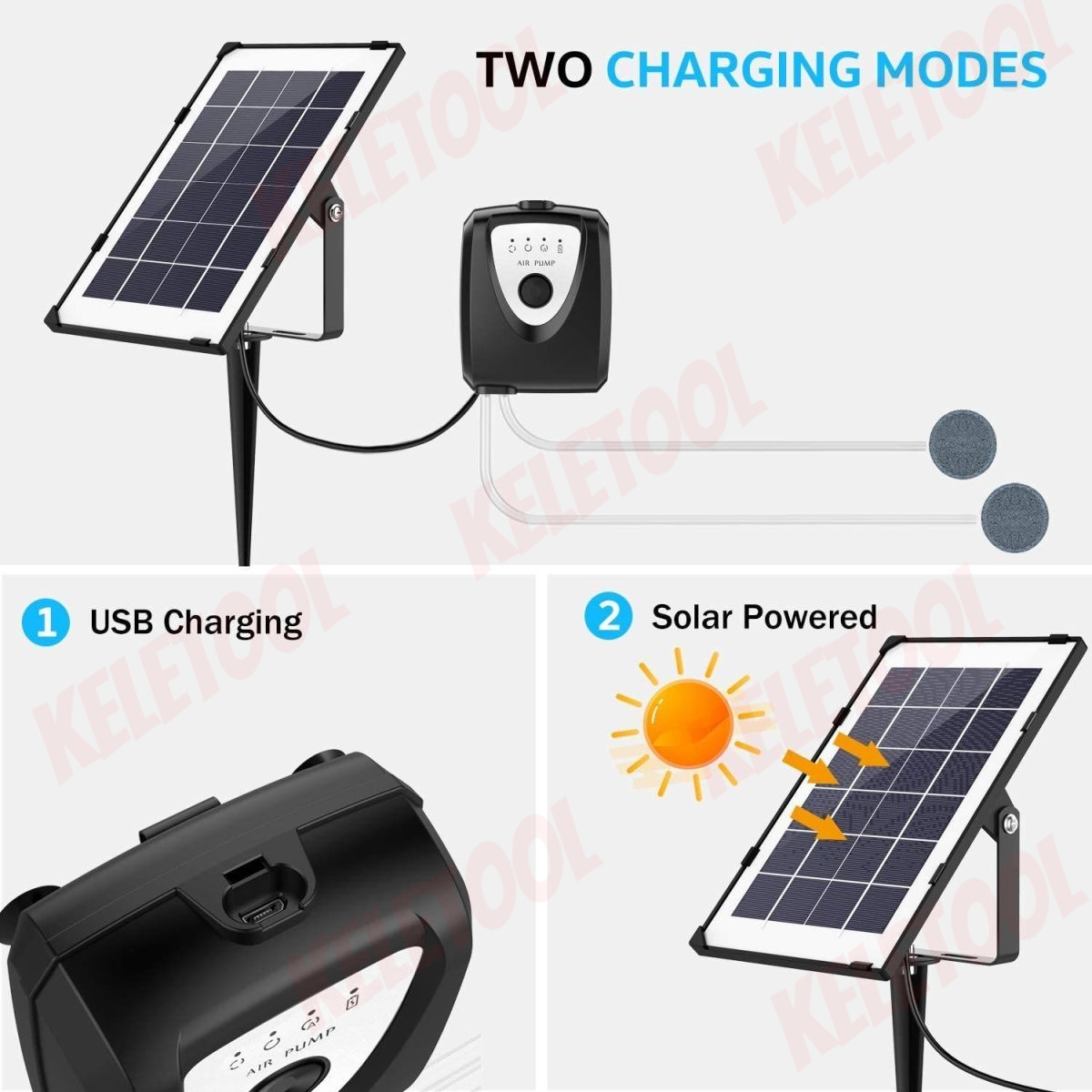 Solar Powered Fish 6000MAH Air Pump Aerator Pond USB Charging Pond ...