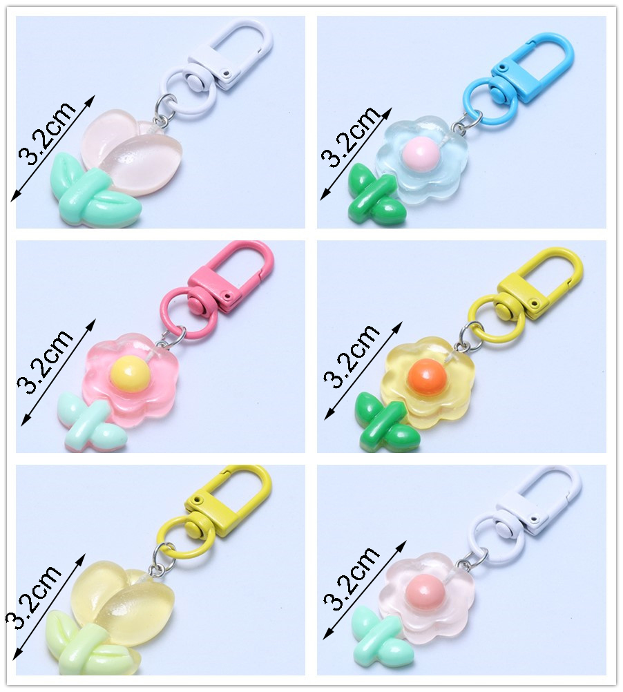 1pcs flower Keychain Split Rings Keyfob Charm For Keyring Backpack ...