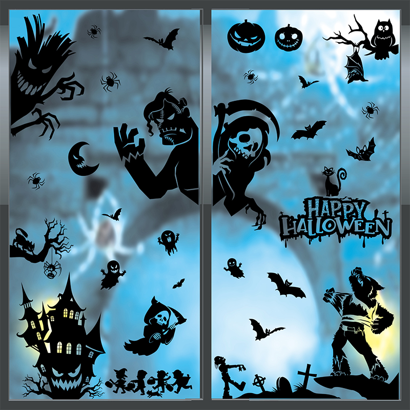 9 Pcs Halloween Window Decor Clings Flame Skeleton Scary Halloween ...