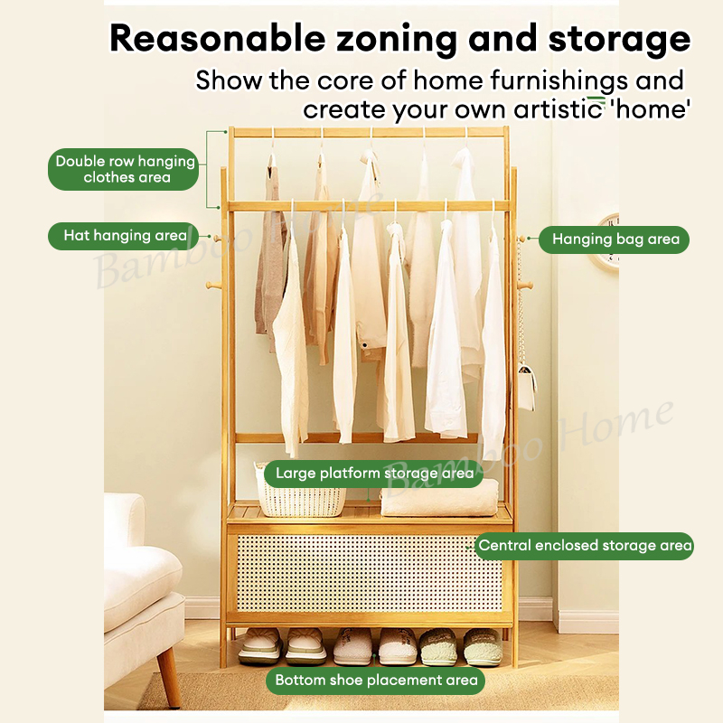 Bamboo Clothes Drying Rack Rak Baju With Door Double Clothes Rack Pole ...