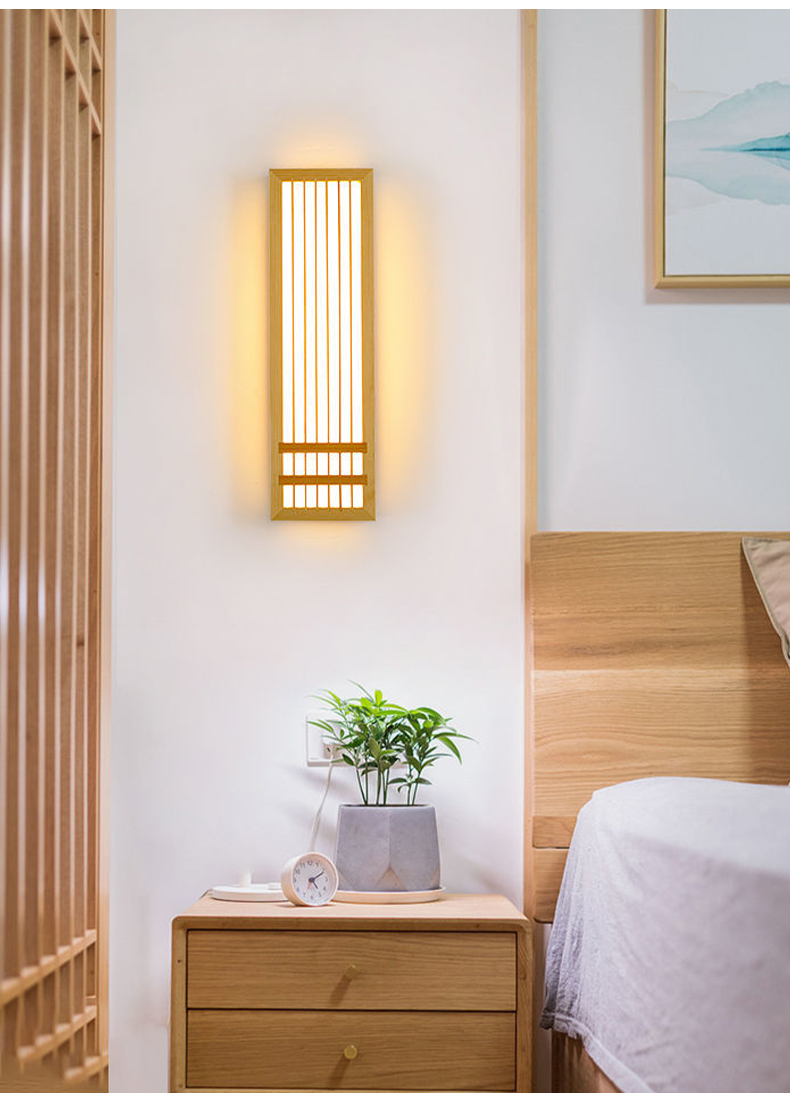 LAMPU DINDING BILIK TIDUR WOODEN RECTANGULAR WALL LAMP LED JAPANESE ...