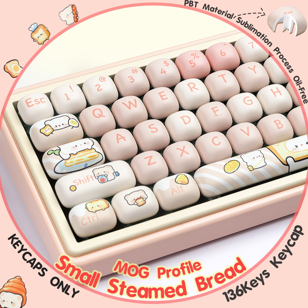 Toy House-Small Steamed Bread Keycaps 136Keys/Set PBT MOG Profile Dye ...