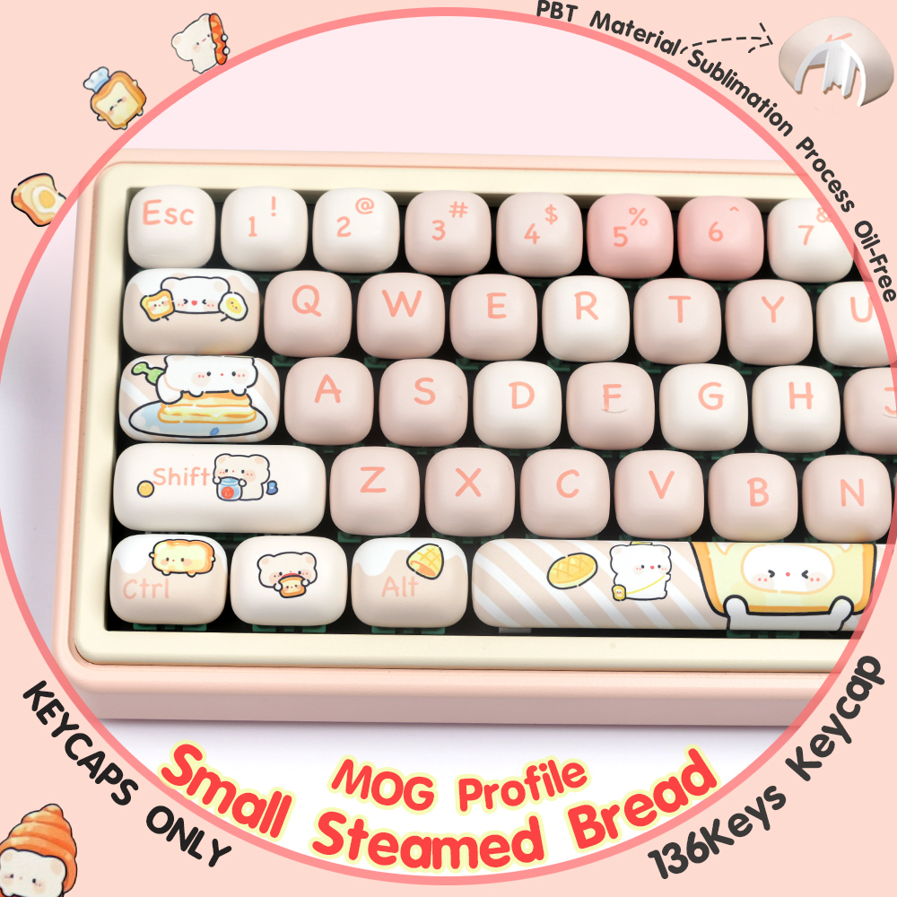 Toy House-Small Steamed Bread Keycaps 136Keys/Set PBT MOG Profile Dye ...