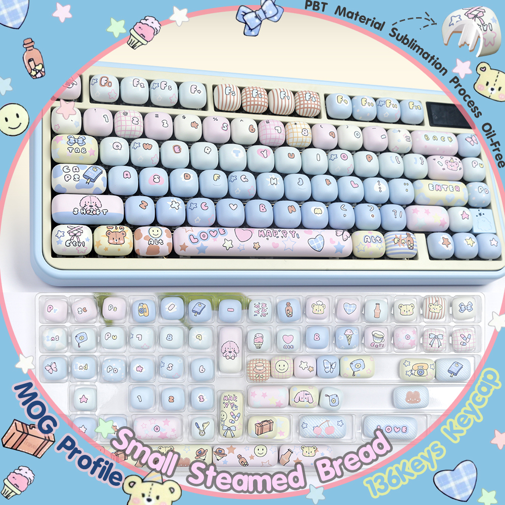 Small Steamed Bread-Cat 136Keys/Set Keycaps PBT MOG Profile Dye ...