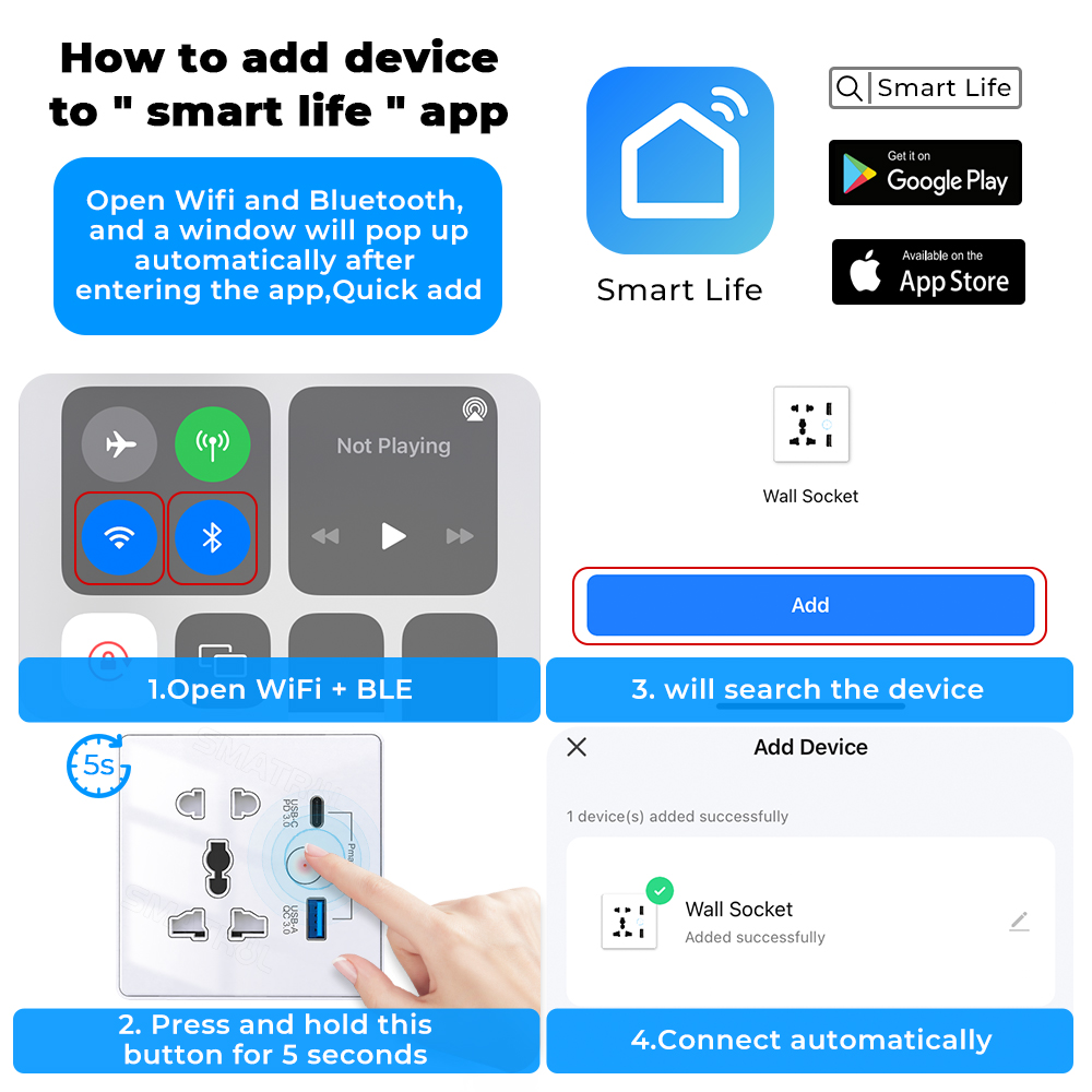 SMATRUL Tuya Smart Wall Socket 13A Wifi Touch Switch Universal Plug ...