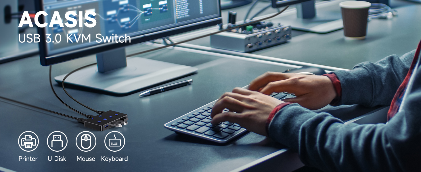 ACASIS USB 3.0 KVM Switch, 2 Computers 4-Port USB Peripheral Switcher ...