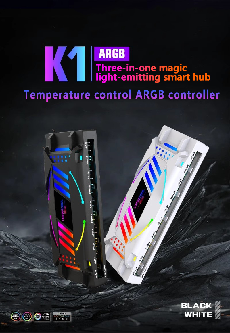 3in1 ARGB Controller 4Pin PWM 5V 3Pin ARGB Cooling Fan Smart Remote