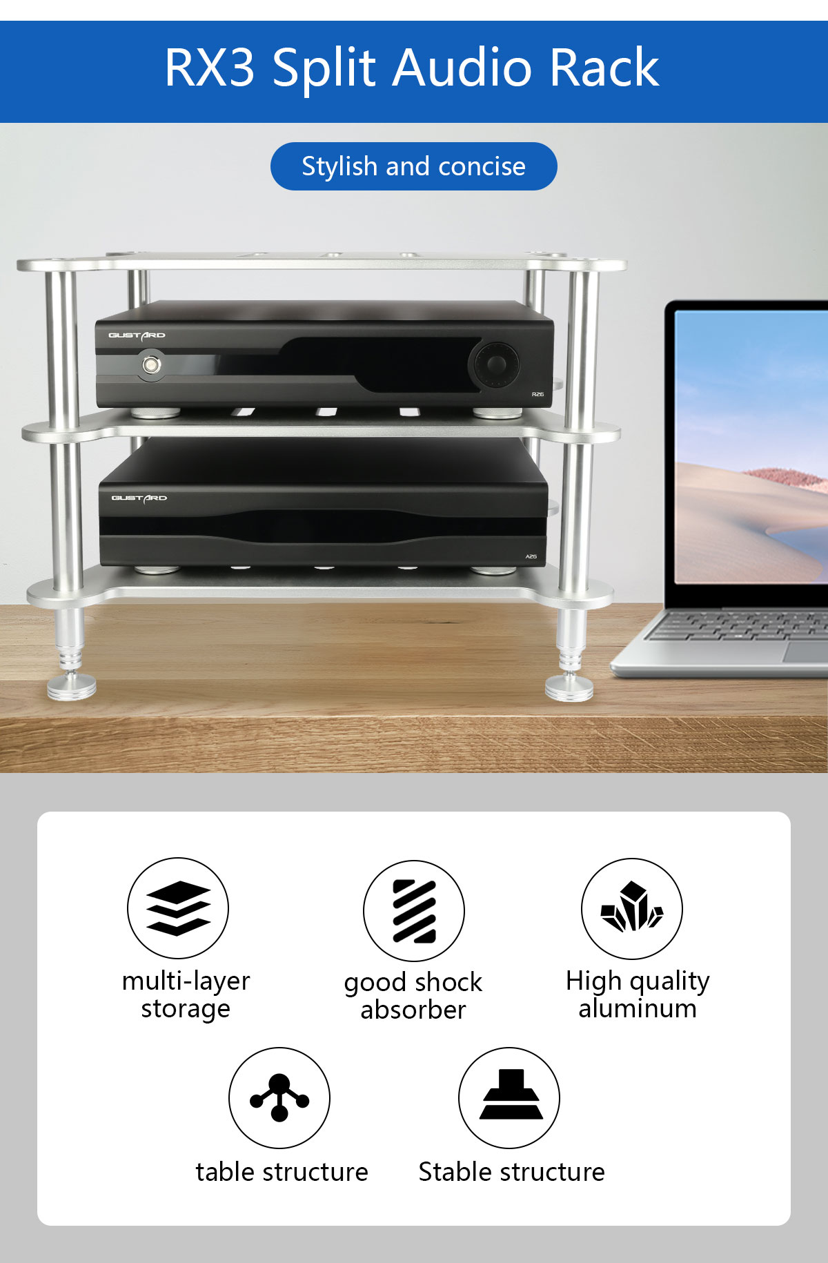 Kguss RX3 Split Audio Rack Super Load-Bearing Exquisite All-Aluminum ...