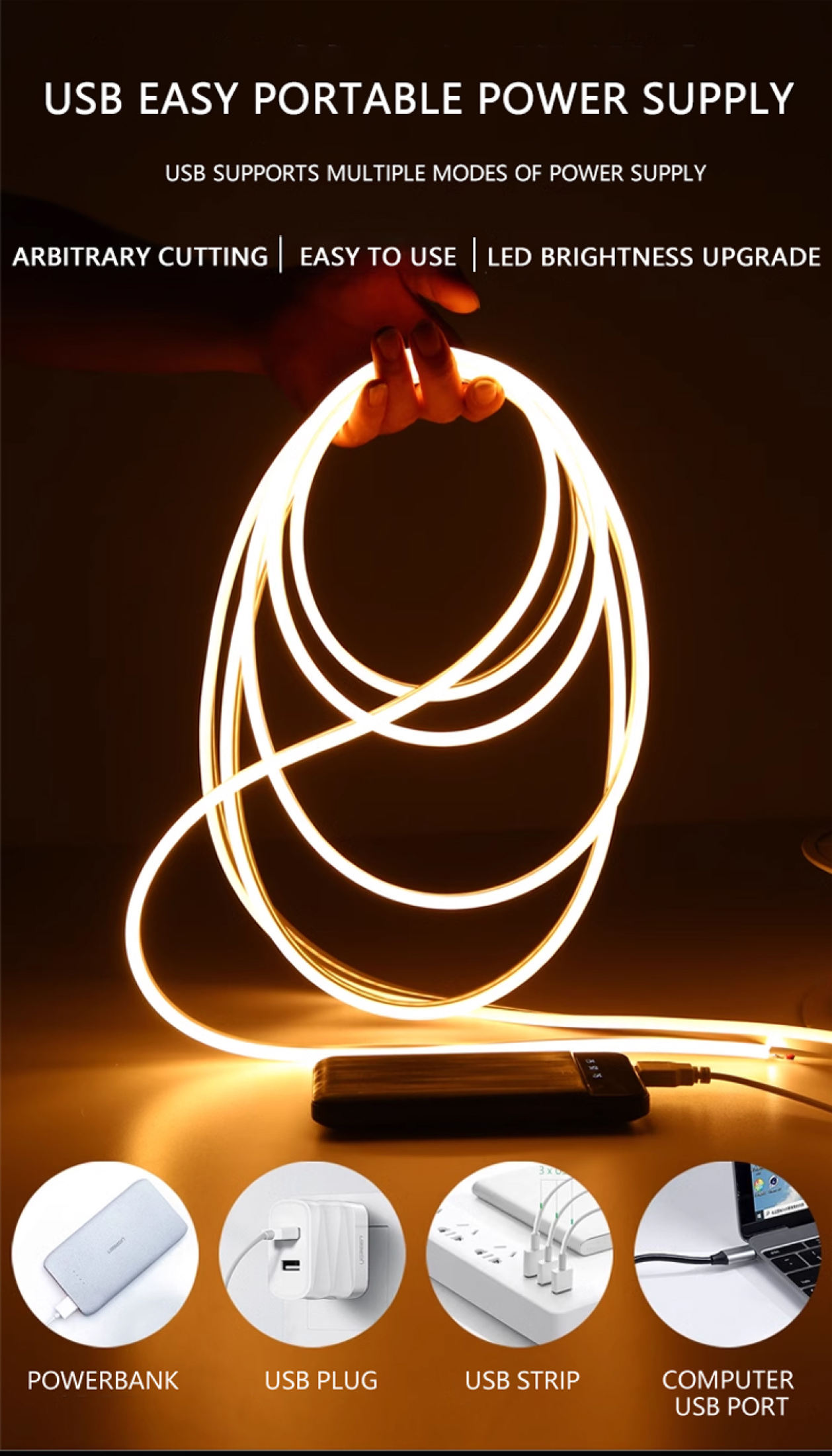 NBHB USB Powered DC 5V Flexible Neon Light 2835 120Leds/m Ribbon LED ...