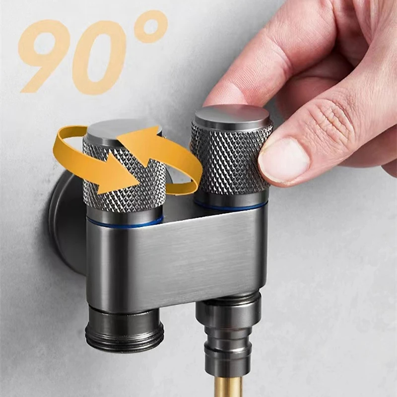 Aluminum Alloy Double Head Water Tap 2 Way Onein Twoout Angle Valve