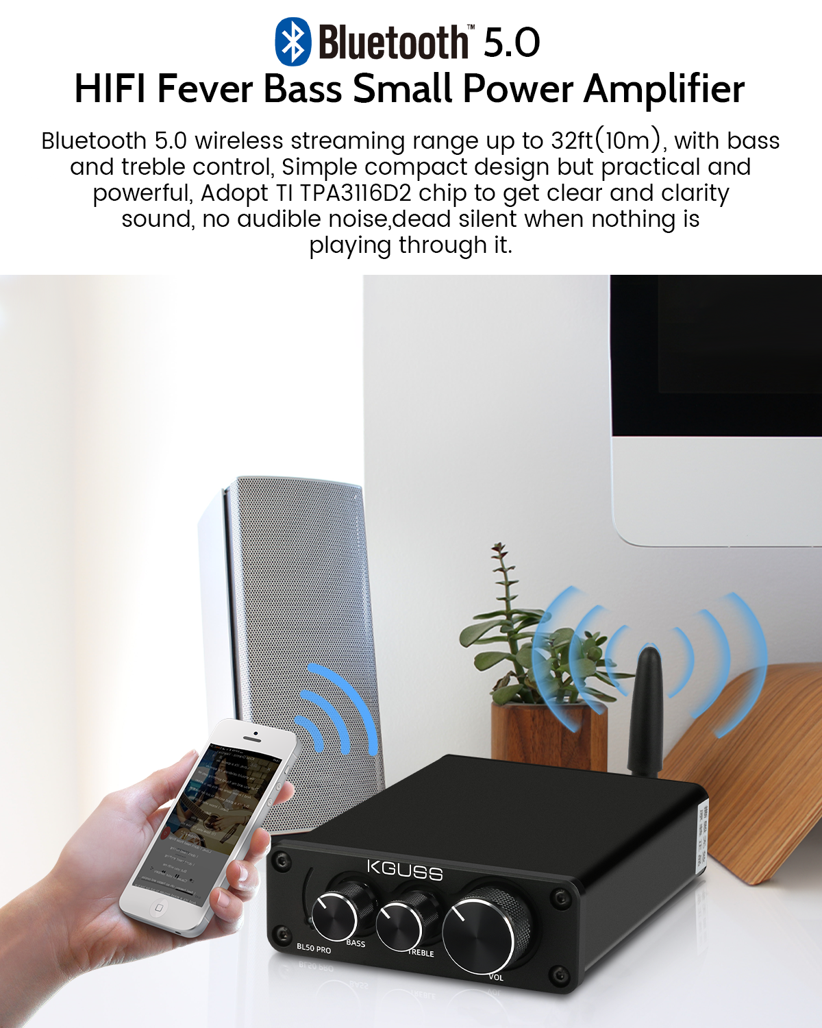 Kguss BL50PRO Bluetooth 5.0 High Power Digital Power Amplifier HIFI