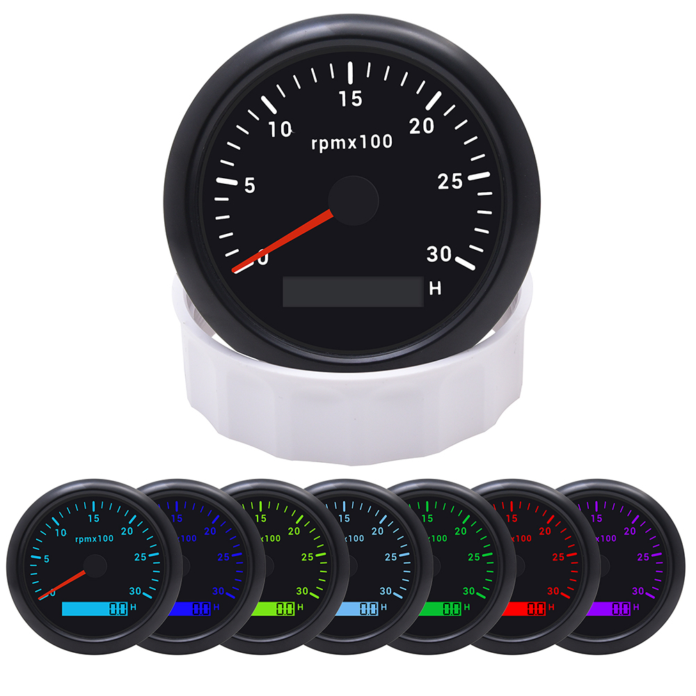 85MM Vehicle Universal Tachometer with LCD Hour Meter 7 Color Backlight ...