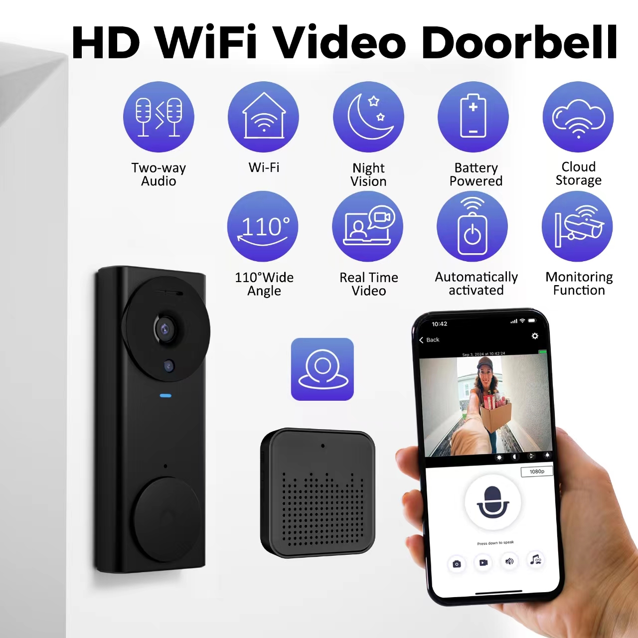 WiFi Home Smart Video doorbell Wireless Doorbell Camera Remote Control
