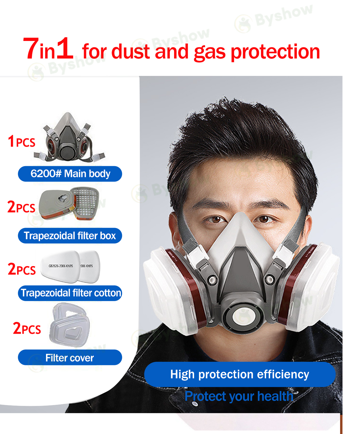 【Byshow】Half Face Safety Respirator Mask 6200# Gas Mask Filter Cotton ...