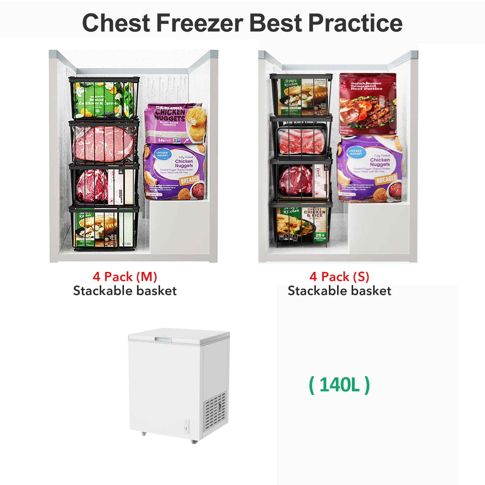 Cambond 4/8 Packs Chest Freezer Basket Stackable and Hanging Basket ...