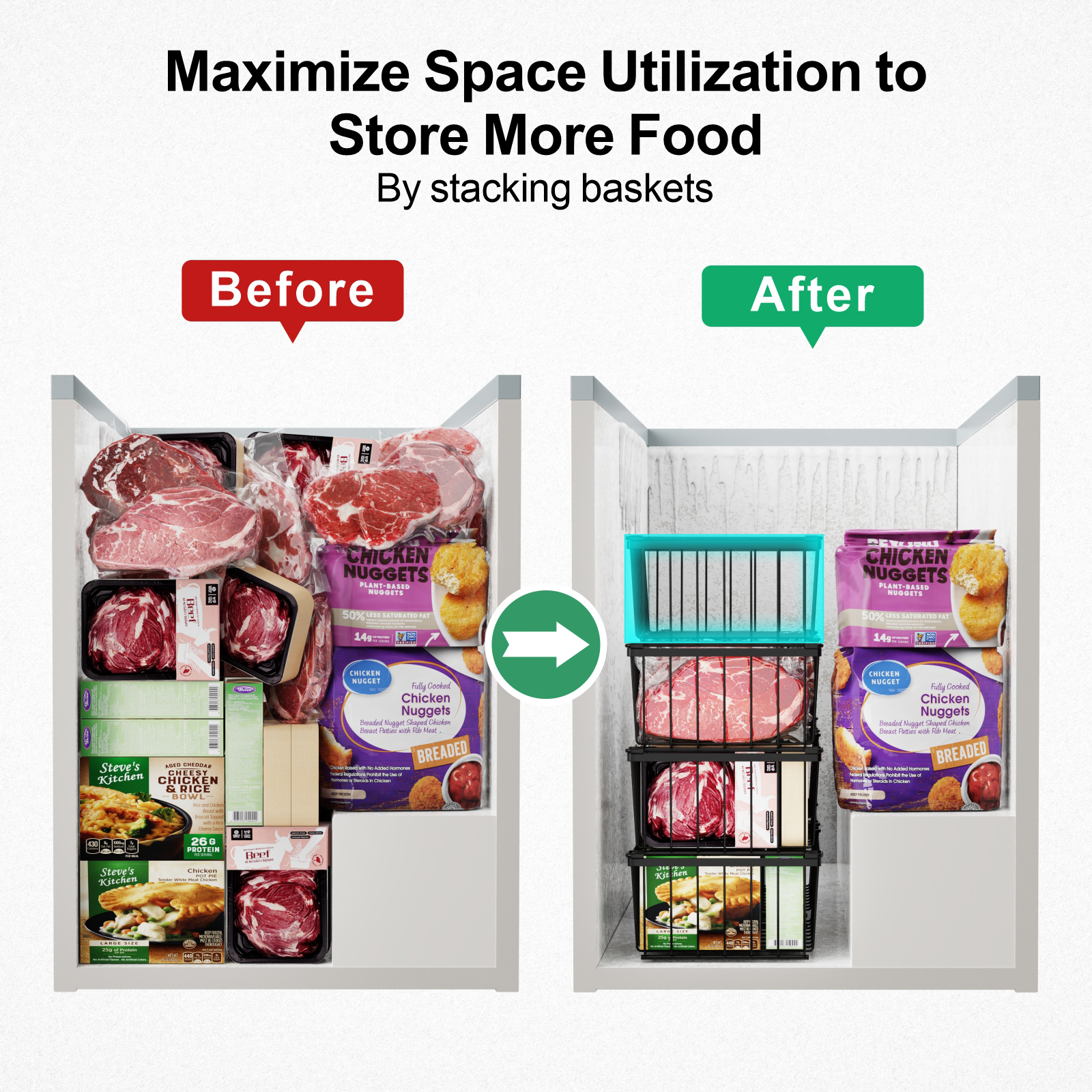 Cambond 4/8 Packs Chest Freezer Basket Stackable and Hanging Basket ...