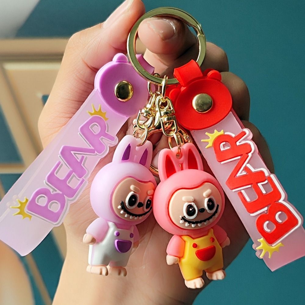 AOPHEKM Labubu Key Chain, Soft Rubber Keychain Small Key Rings Cartoon