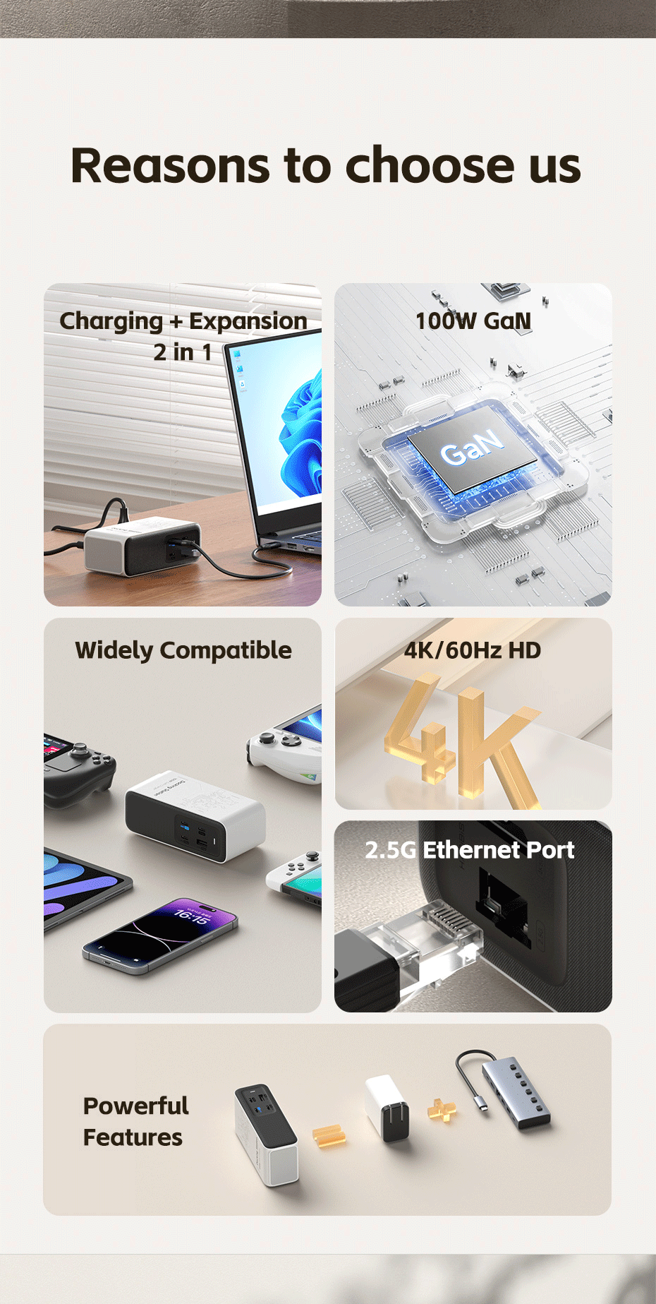 Hagibis 100W GaN Docking Station for Switch ROG Ally Steam Fast Charger
