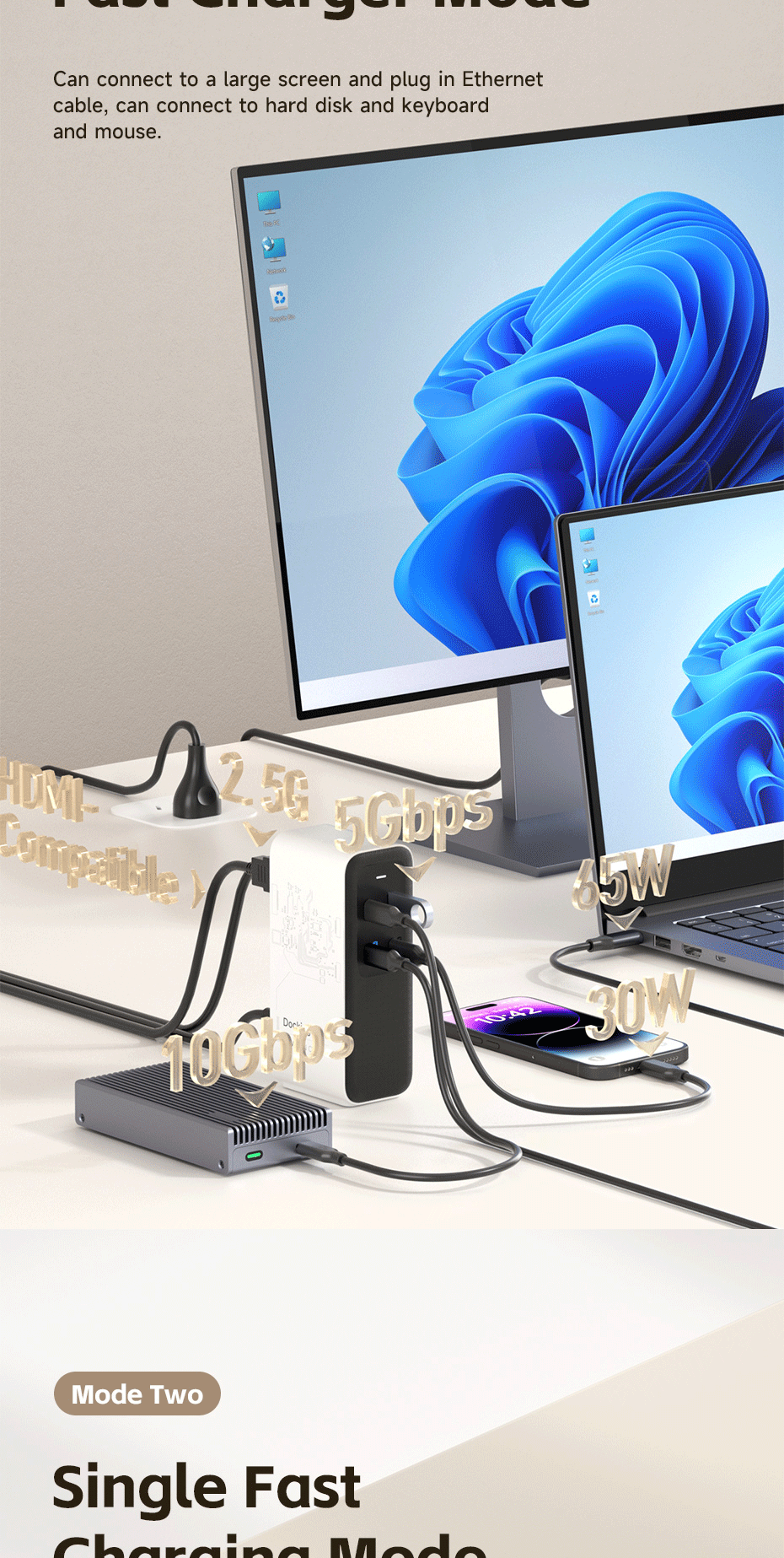 Hagibis 100W GaN Docking Station for Switch ROG Ally Steam Fast Charger