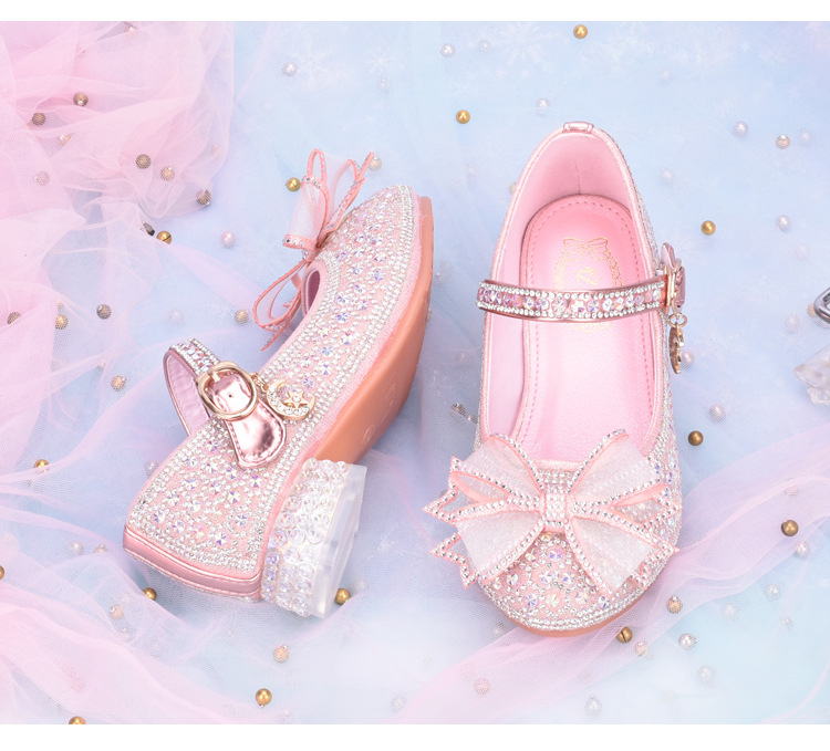 New Children Princess Shoes Girls Kids High Heels Crystal Rhinestone