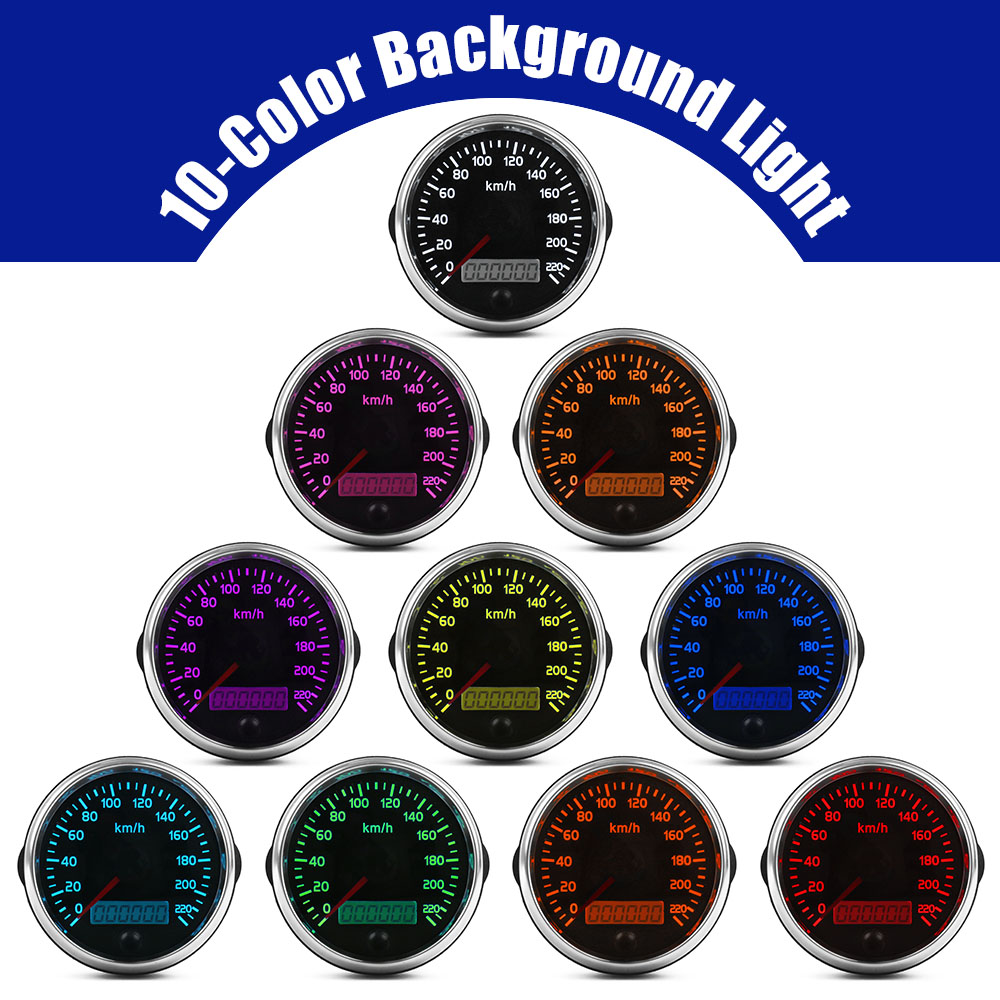 Universal 85mm Speedometer 220km/h Speed Gauge Meter with 10 colors ...