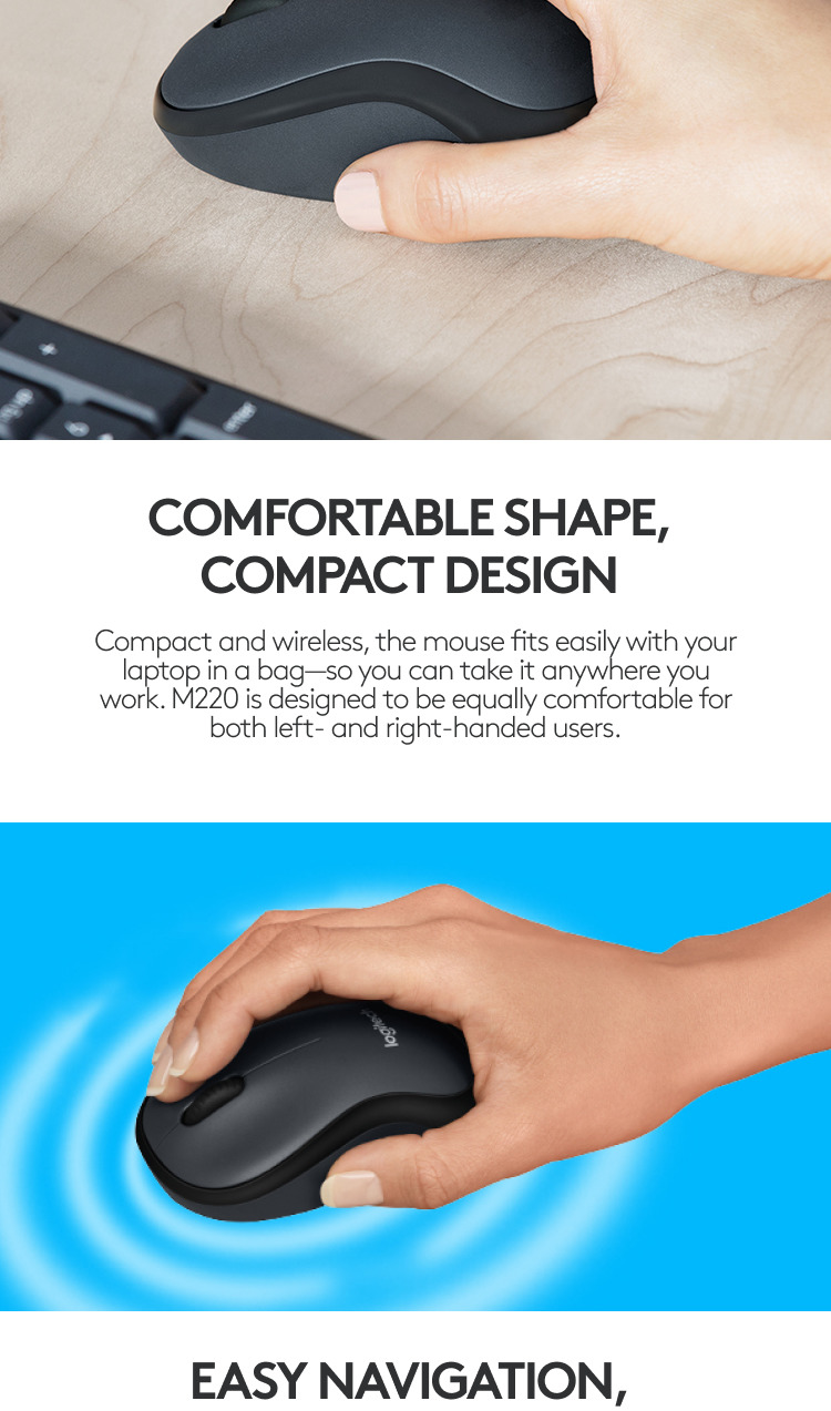 Logitech M220 SILENT Wireless Mouse, 2.4 GHz with USB Receiver, 1000