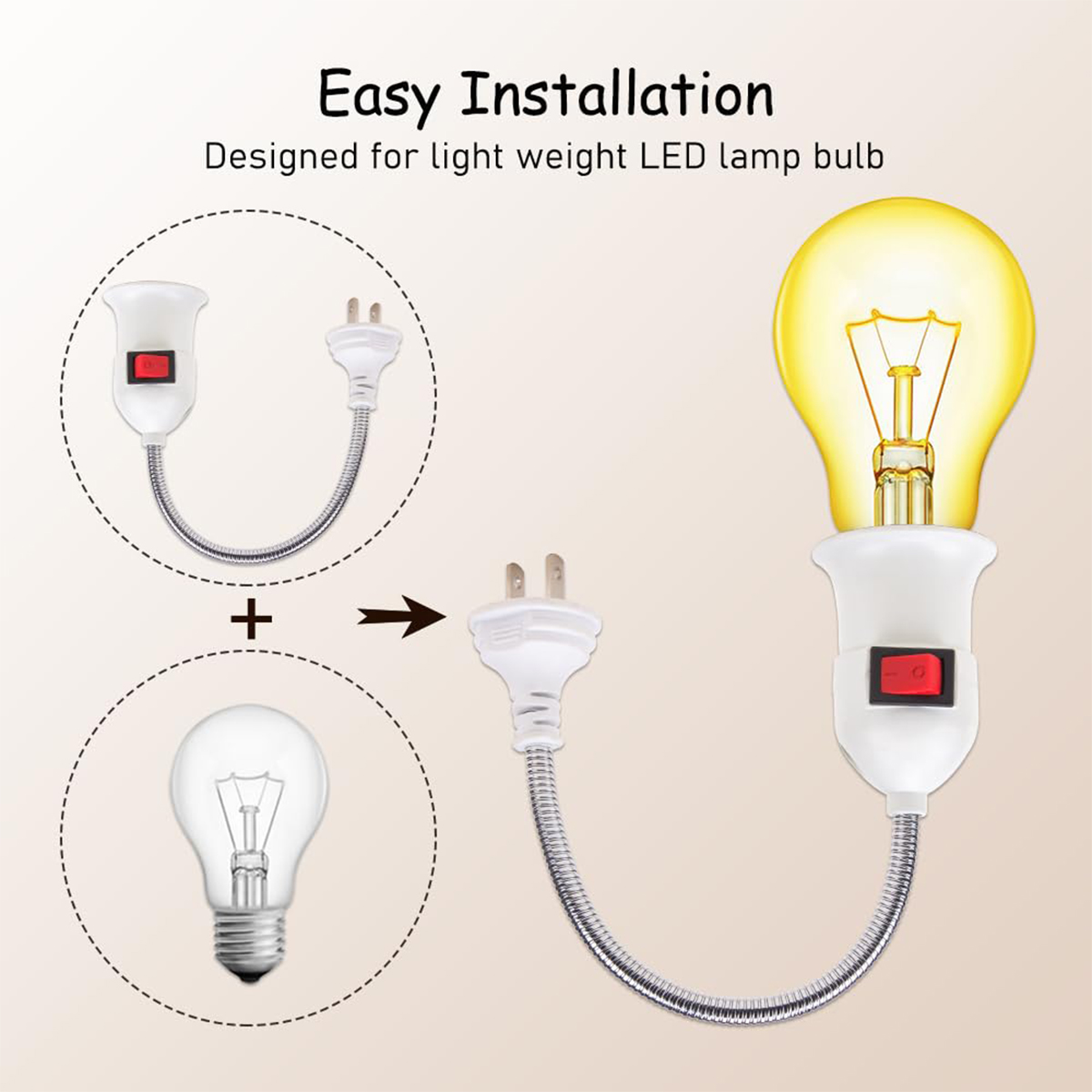E27 Socket LED Table Lamp Base with Switch EU US Plug Flexible Bend ...