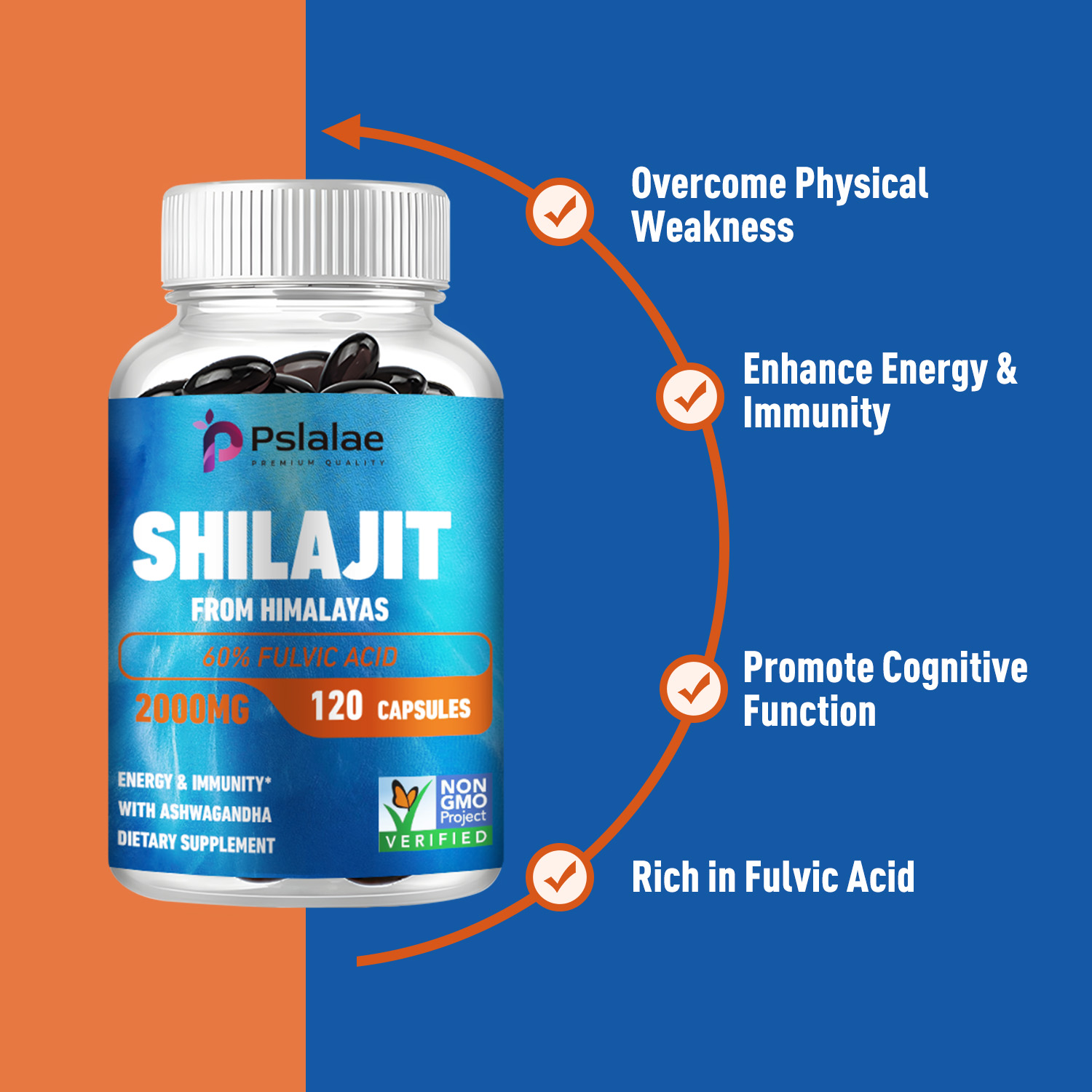 Pslalae Shilajit Capsules 2000mg Pure Himalaya Organic with 85+ Trace ...