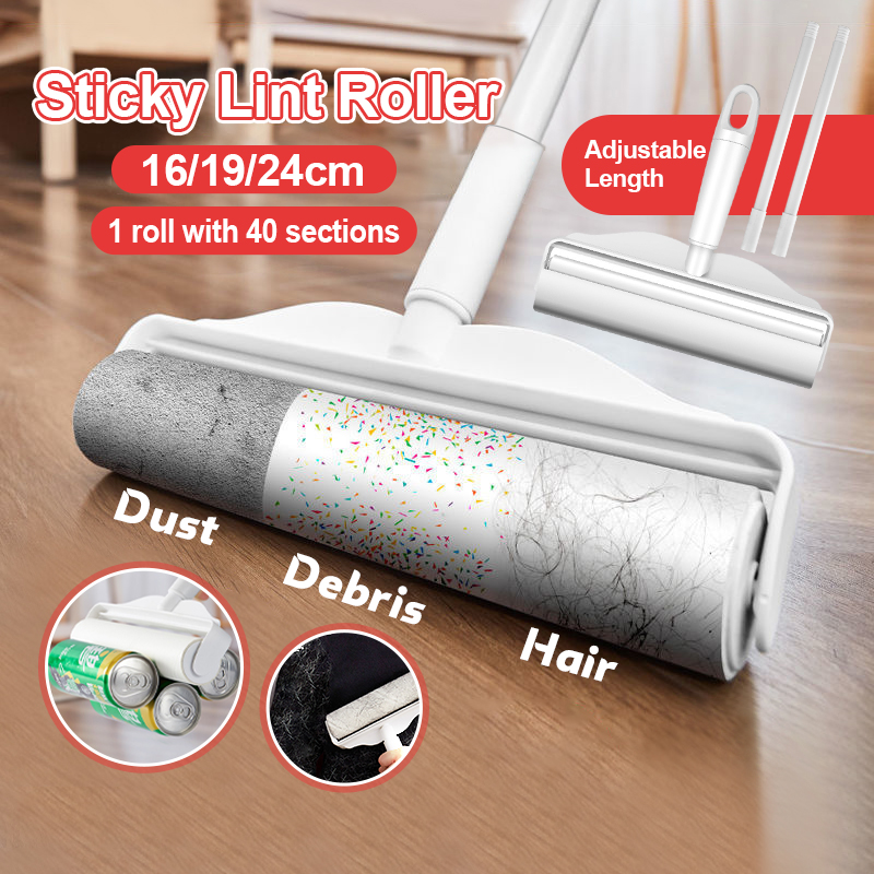 Stick+10 Roll 【24CM】Sticky Lint Roller Detachable Rod Floor Lint Roller ...