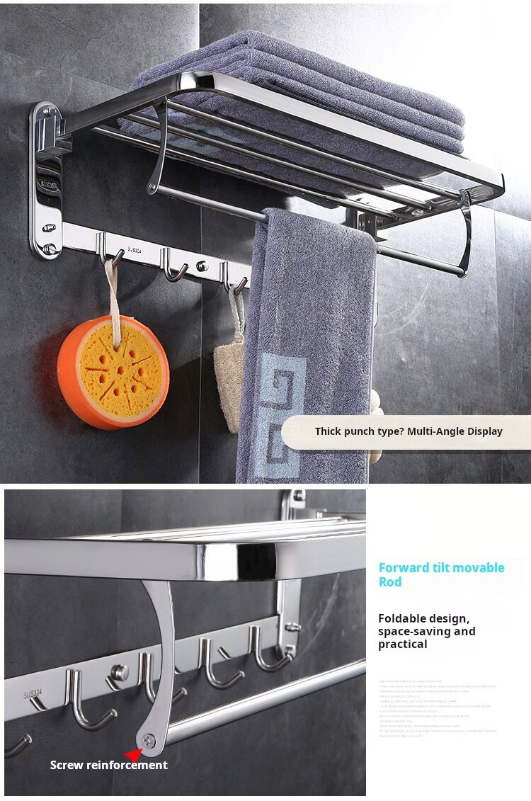 Ready Stock SUS 304 Stainless Steel Towel Rack 60/80cm Bathroom Solid ...