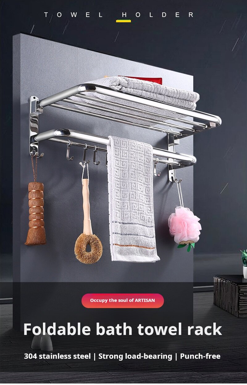 SUS 304 Stainless Steel Towel Rack Solid Foldable Towel Bar Bathroom ...