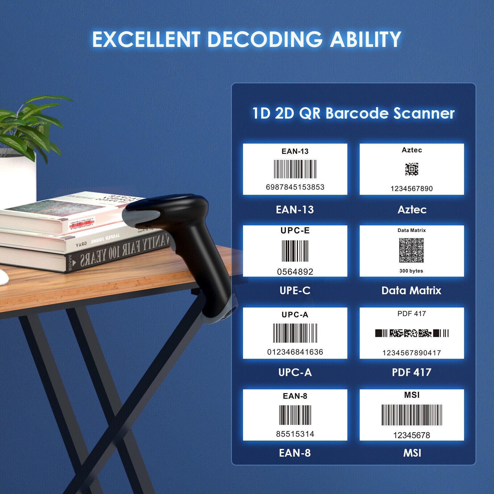 Eyoyo Handheld 1D 2D Barcode Scanner With Stand Wireless QR Code Scan ...