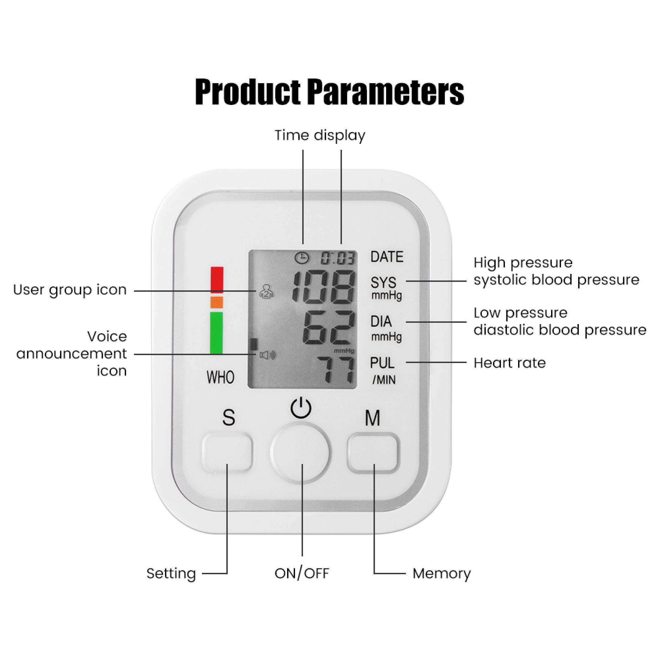 Blood Pressure Monitor Automatic Digital LCD Monitor Arm Blood Pressure