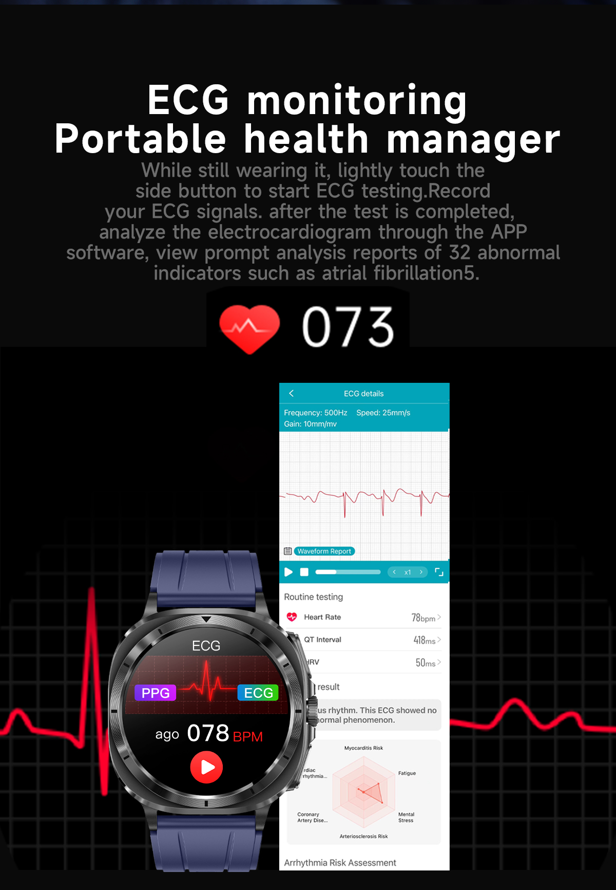2024 New Medical Grade Health Smart Watch Men AMOLED Screen ECG+PPG