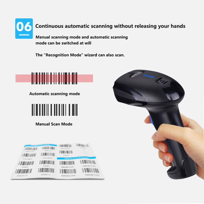 Barcode Scanner Wireless USB Barcode Reader, Laser 1D Barcode Gun, 2D ...