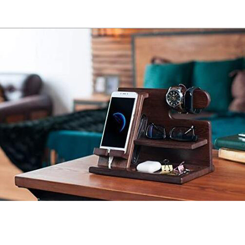 Wooden Bedside Table Watch Rack multi-function Key Racks Holder Glasses ...