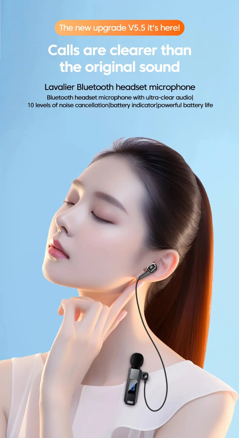 V5.5 Collarclip Noise Canceling Headphones Bluetooth Wireless Earbuds