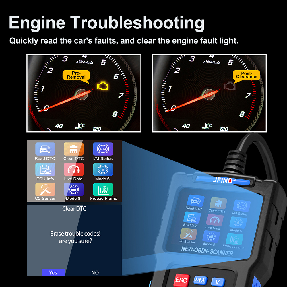 JFIND JF700 Car & Motorcycle OBD2 Scanner Fault Code Reader Clear Code